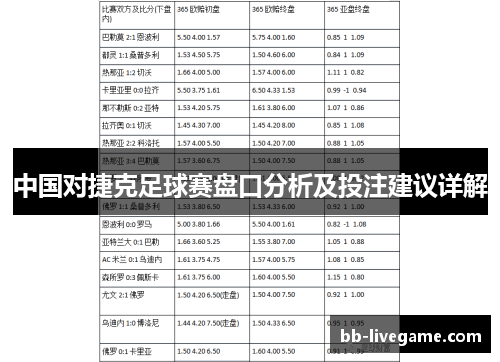 中国对捷克足球赛盘口分析及投注建议详解